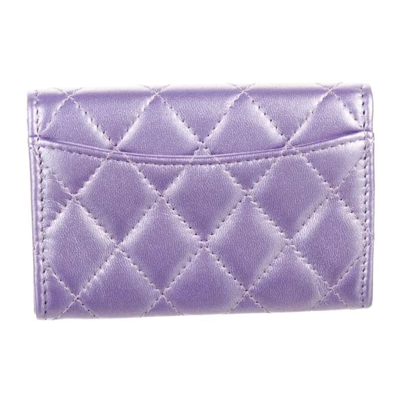 CHANEL SMALL INTERLOCKING CC LOGO CARD HOLDER METALLIC PURPLE CALFSKIN LEATHER SILVER HARDWARE - Image 2