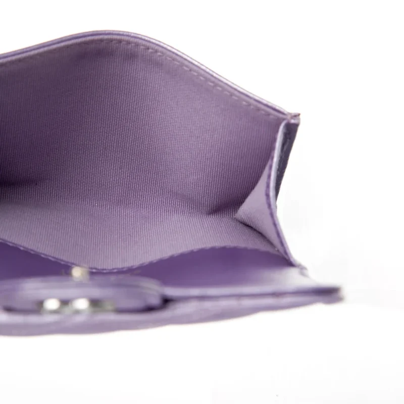 CHANEL SMALL INTERLOCKING CC LOGO CARD HOLDER METALLIC PURPLE CALFSKIN LEATHER SILVER HARDWARE - Image 3