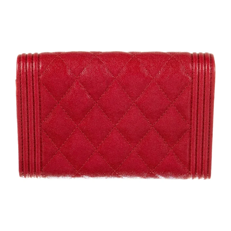 CHANEL SMALL INTERLOCKING CC LOGO COMPACT WALLET RED CAVIAR LEATHER SILVER HARDWARE - Image 2