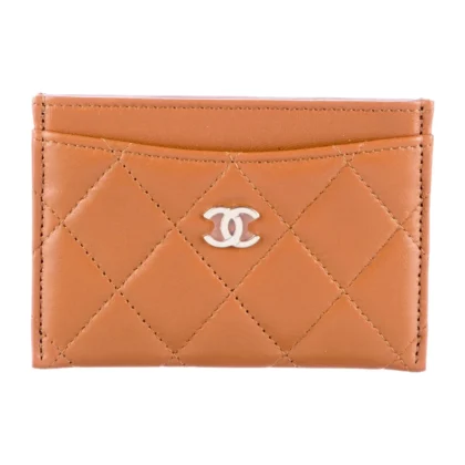 CHANEL SMALL INTERLOCKING CC LOGO CARD HOLDER BROWN CAVIAR LEATHER GOLD HARDWARE