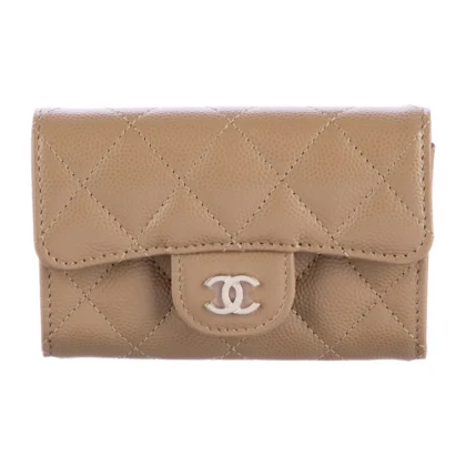 CHANEL SMALL FLAP CARD HOLDER WALLET NEUTRALS QUILTED LEATHER SILVER HARDWARE