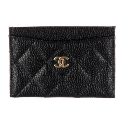 CHANEL SMALL CLASSIC CARD HOLDER INTERLOCKING CC LOGO CARD HOLDER BLACK CAVIAR LEATHER GOLD HARDWARE