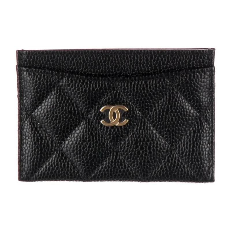 CHANEL SMALL CLASSIC CARD HOLDER INTERLOCKING CC LOGO CARD HOLDER BLACK CAVIAR LEATHER GOLD HARDWARE