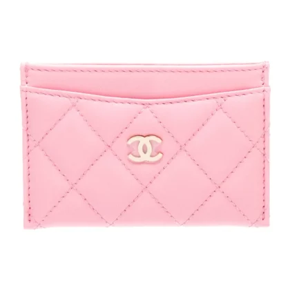 CHANEL SMALL CLASSIC CARD HOLDER PINK GRAINED CALFSKIN LEATHER GOLD HARDWARE