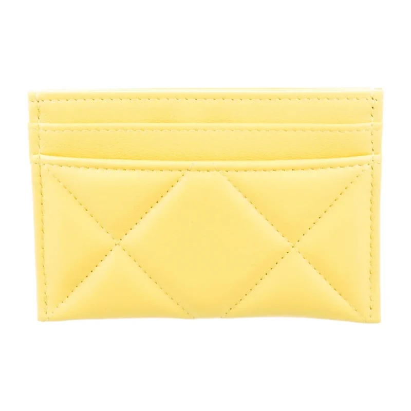 CHANEL SMALL CARD HOLDER YELLOW QUILTED PATTERN LEATHER GOLD HARDWARE - Image 2