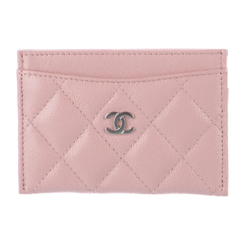 CHANEL SMALL CARD HOLDER PINK QUILTED LEATHER SILVER HARDWARE