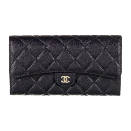 CHANEL MEDIUM INTERLOCKING CC LOGO CONTINENTAL WALLET BLUE LAMBSKIN LEATHER GOLD HARDWARE