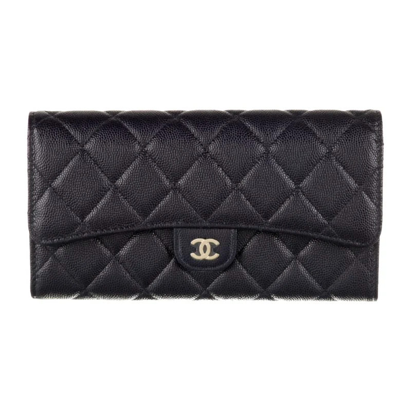 CHANEL MEDIUM INTERLOCKING CC LOGO CONTINENTAL WALLET BLUE LAMBSKIN LEATHER GOLD HARDWARE