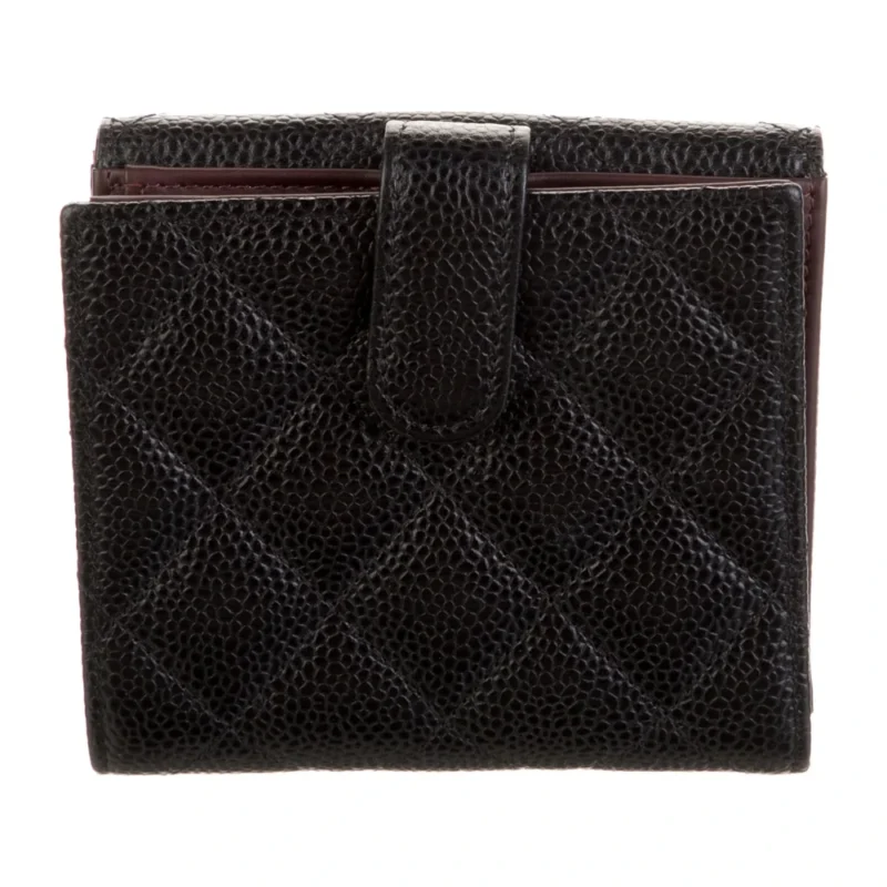 CHANEL MEDIUM INTERLOCKING CC LOGO COMPACT WALLET BLACK CAVIAR LEATHER GOLD HARDWARE - Image 2