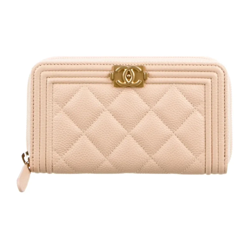 CHANEL MEDIUM BOY CONTINENTAL WALLET NEUTRALS QUILTED LEATHER GOLD HARDWARE