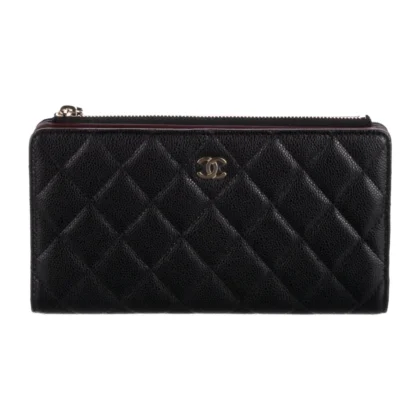 CHANEL LARGE INTERLOCKING CC LOGO WALLET BLACK CAVIAR LEATHER GOLD HARDWARE