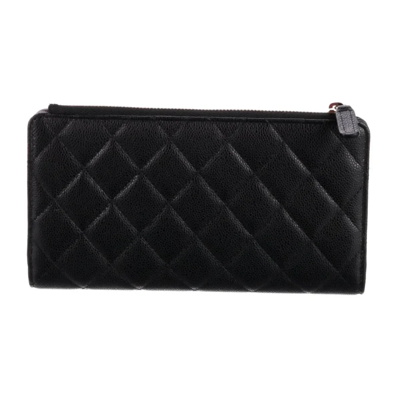 CHANEL LARGE INTERLOCKING CC LOGO WALLET BLACK CAVIAR LEATHER GOLD HARDWARE - Image 2