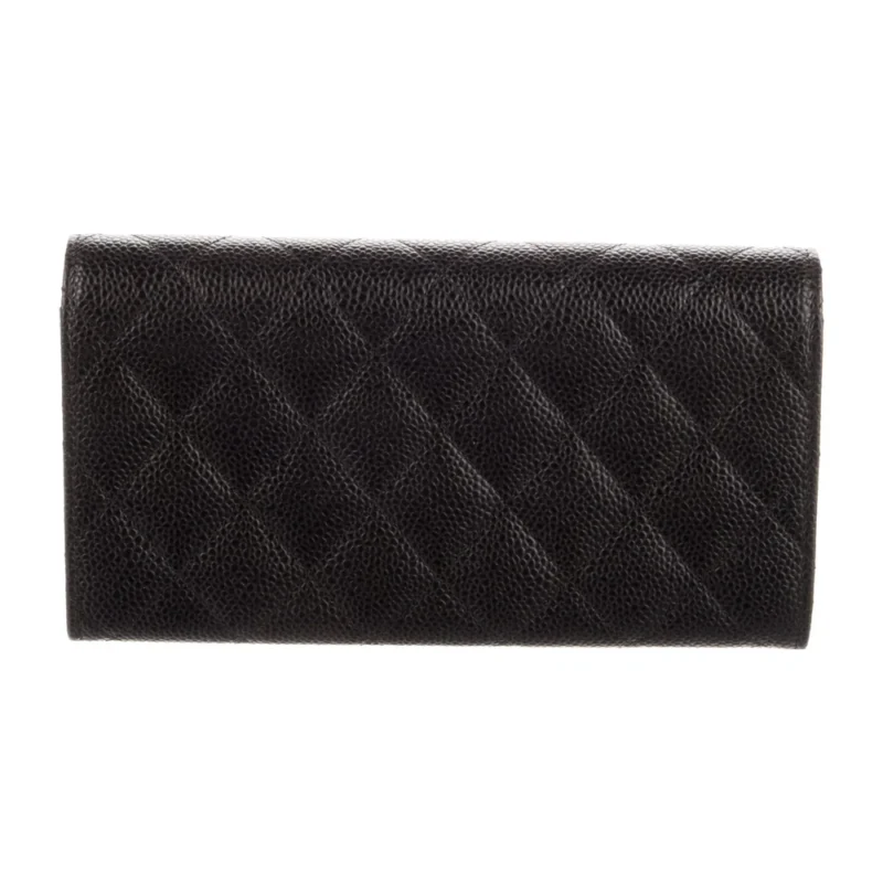 CHANEL LARGE INTERLOCKING CC LOGO TRIFOLD WALLET BLACK CAVIAR LEATHER SILVER HARDWARE - Image 2