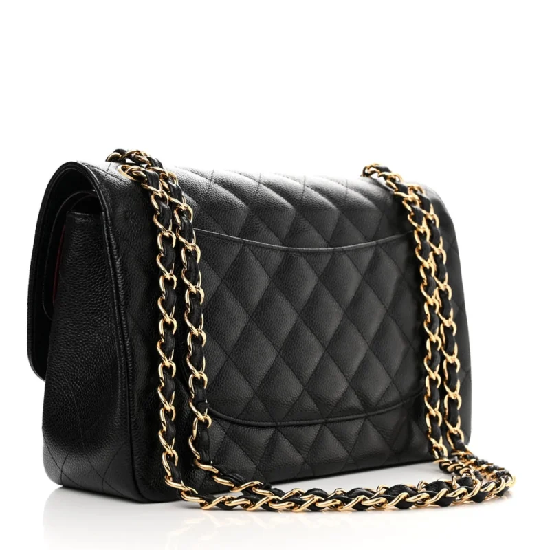 CHANEL DOUBLE FLAP JUMBO BLACK QUILTED CAVIAR LEATHER GOLD HARDWARE - Image 3