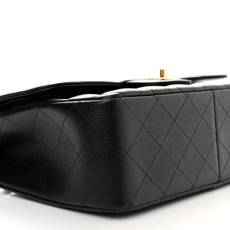CHANEL DOUBLE FLAP JUMBO BLACK QUILTED CAVIAR LEATHER GOLD HARDWARE - Image 4