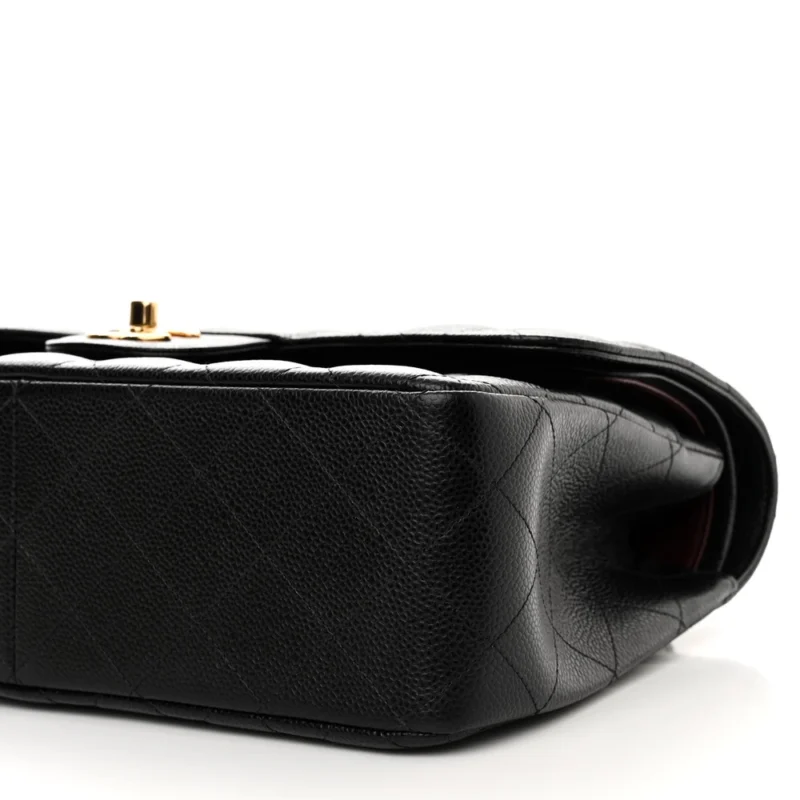 CHANEL DOUBLE FLAP JUMBO BLACK QUILTED CAVIAR LEATHER GOLD HARDWARE - Image 5