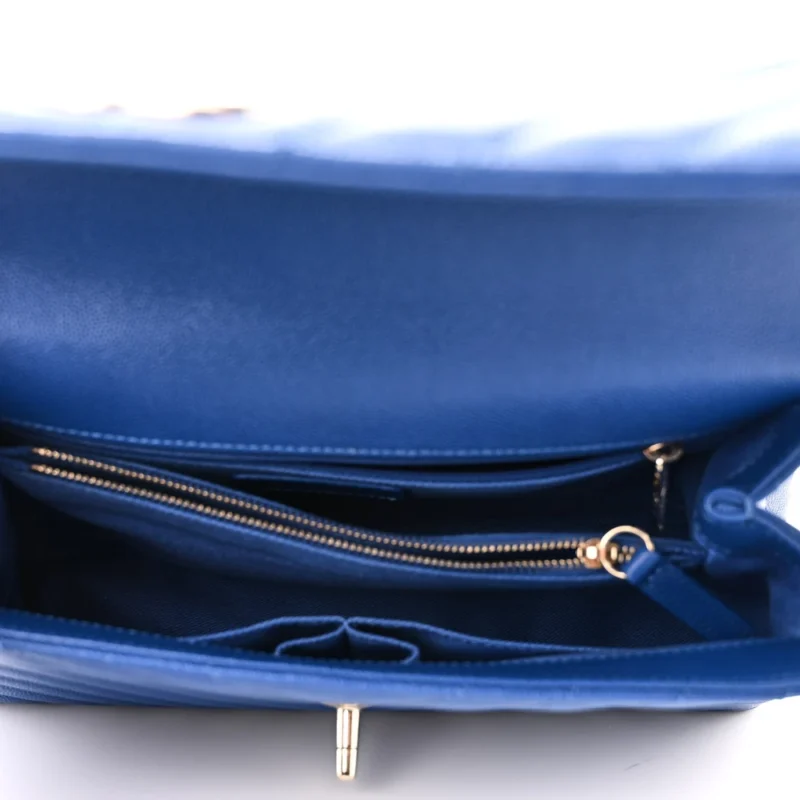 DESIGNER COCO HANDLE HANDBAG ?C SMALL BLUE CHEVRON - Image 7