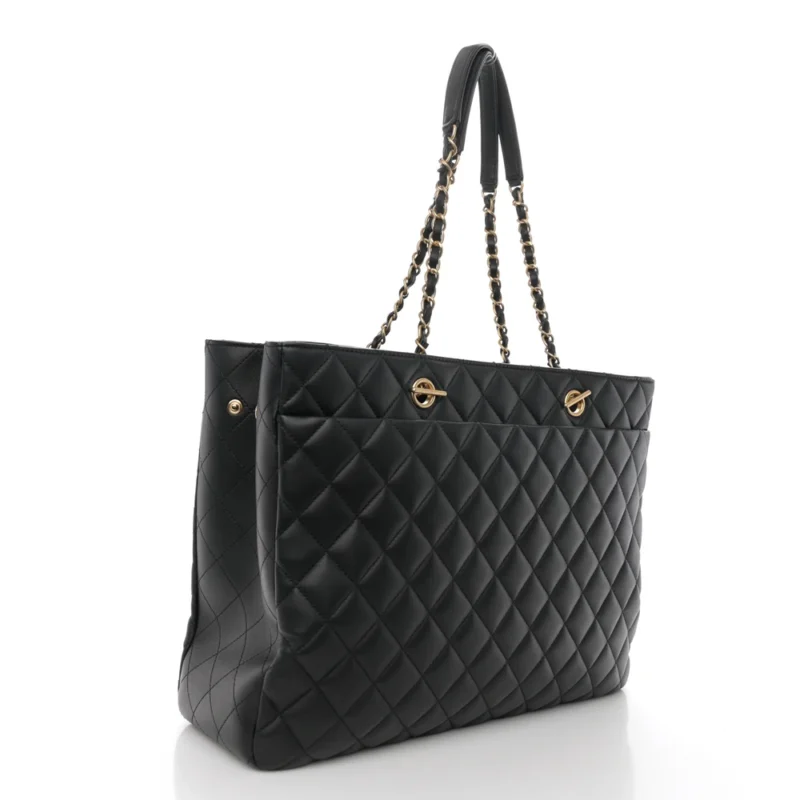 CHANEL CLASSIC SHOPPING TOTE LARGE BLACK QUILTED CALFSKIN LEATHER GOLD HARDWARE - Image 3
