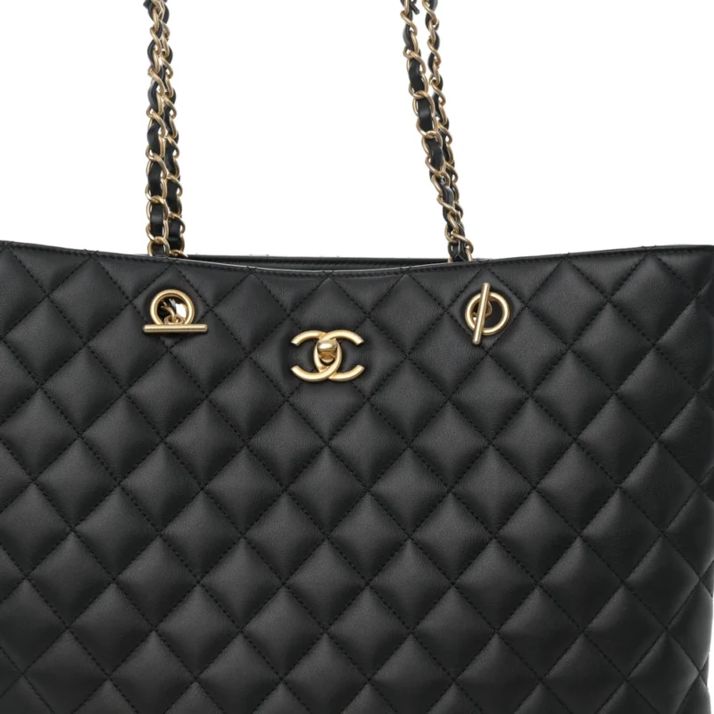 CHANEL CLASSIC SHOPPING TOTE LARGE BLACK QUILTED CALFSKIN LEATHER GOLD HARDWARE - Image 8