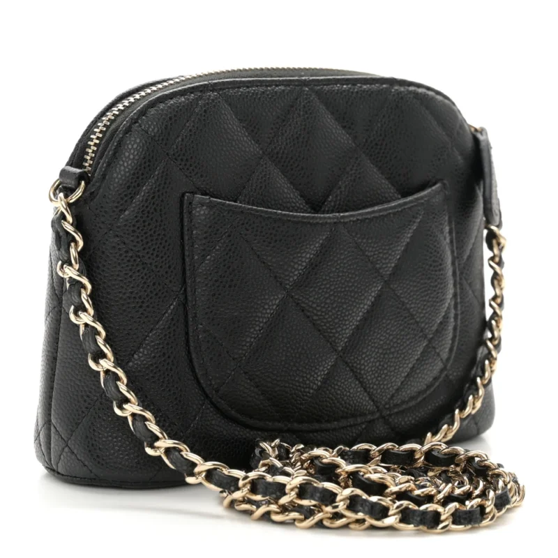 CHANEL CLASSIC CLUTCH WITH CHAIN SMALL BLACK QUILTED CAVIAR LEATHER LIGHT GOLD HARDWARE - Image 3