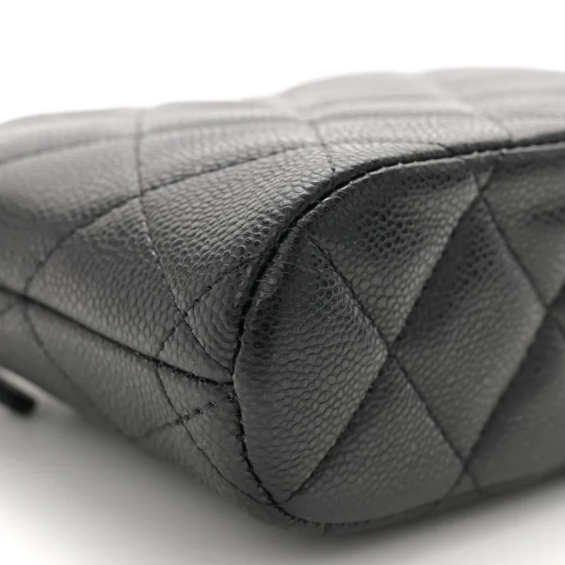 CHANEL CLASSIC CLUTCH WITH CHAIN SMALL BLACK QUILTED CAVIAR LEATHER LIGHT GOLD HARDWARE - Image 4