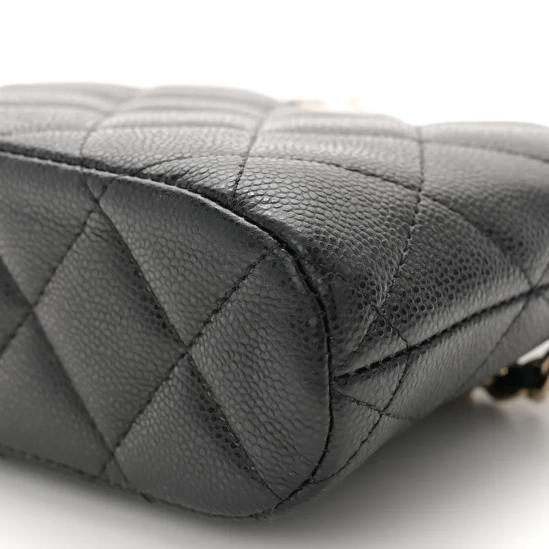 CHANEL CLASSIC CLUTCH WITH CHAIN SMALL BLACK QUILTED CAVIAR LEATHER LIGHT GOLD HARDWARE - Image 5