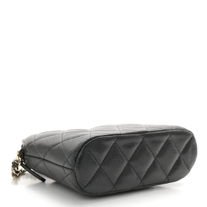 CHANEL CLASSIC CLUTCH WITH CHAIN SMALL BLACK QUILTED CAVIAR LEATHER LIGHT GOLD HARDWARE - Image 6
