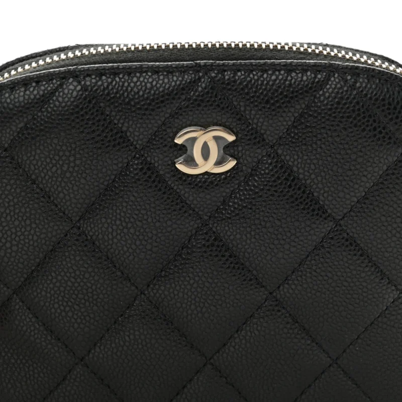 CHANEL CLASSIC CLUTCH WITH CHAIN SMALL BLACK QUILTED CAVIAR LEATHER LIGHT GOLD HARDWARE - Image 8