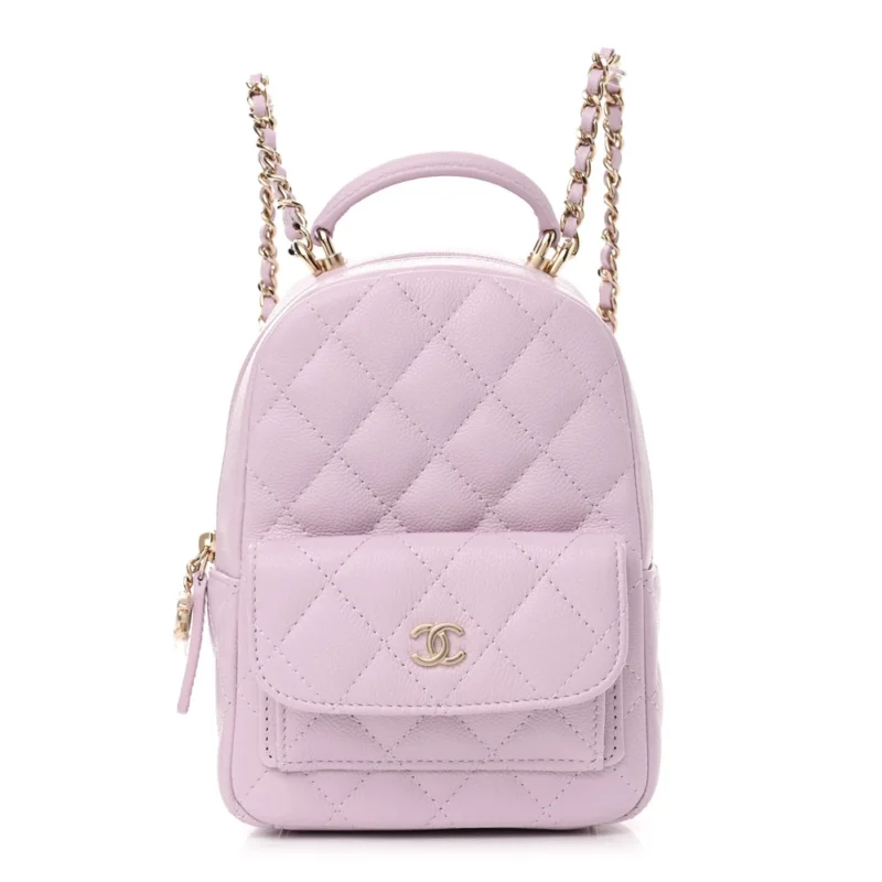 CHANEL CLASSIC BACKPACK MINI LIGHT PURPLE QUILTED CAVIAR LEATHER GOLD HARDWARE