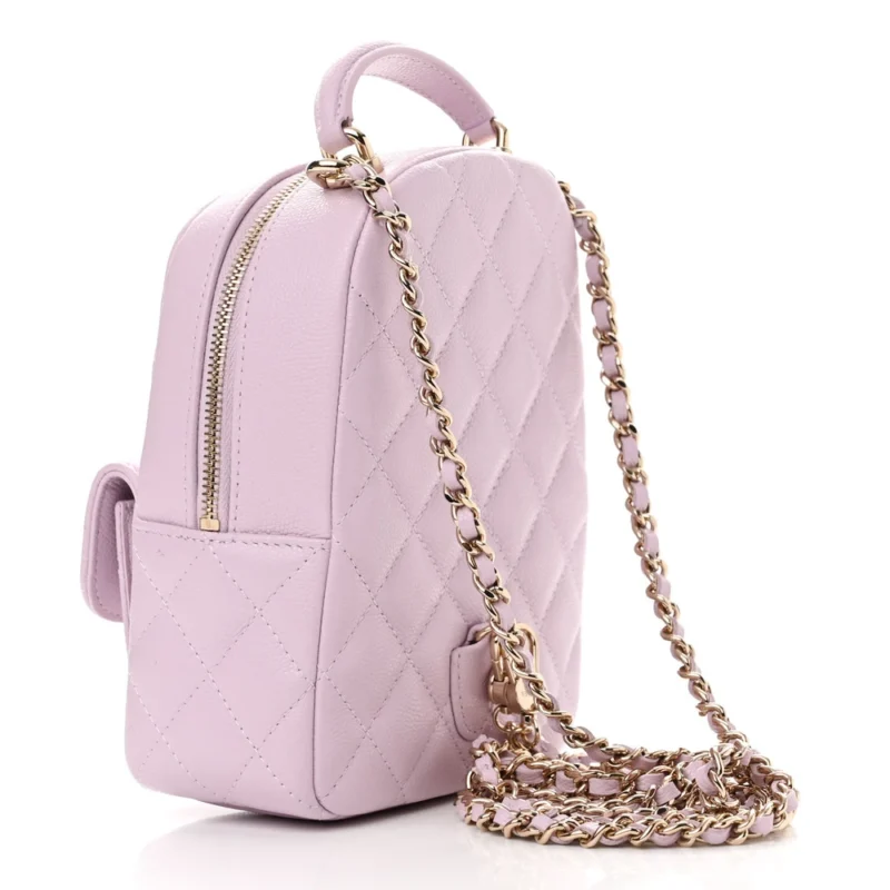 CHANEL CLASSIC BACKPACK MINI LIGHT PURPLE QUILTED CAVIAR LEATHER GOLD HARDWARE - Image 3
