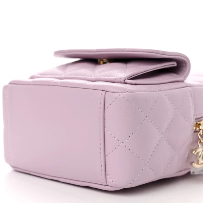 CHANEL CLASSIC BACKPACK MINI LIGHT PURPLE QUILTED CAVIAR LEATHER GOLD HARDWARE - Image 5