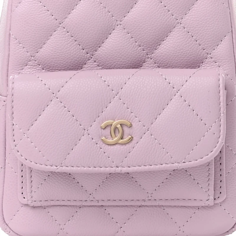 CHANEL CLASSIC BACKPACK MINI LIGHT PURPLE QUILTED CAVIAR LEATHER GOLD HARDWARE - Image 8