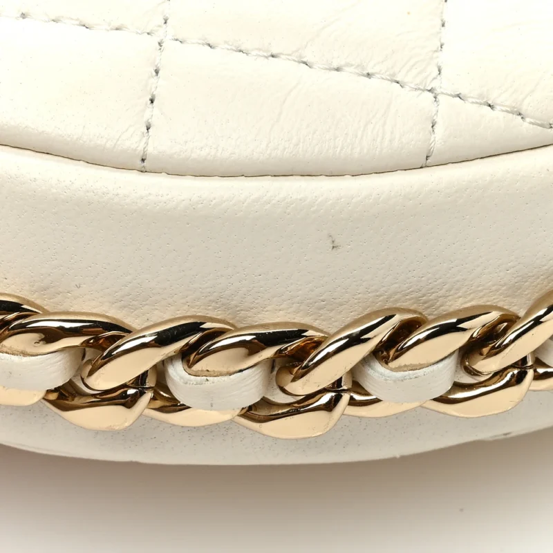 CHANEL CHAIN AROUND POUCH SMALL WHITE QUILTED LAMBSKIN LEATHER LIGHT GOLD HARDWARE - Image 5