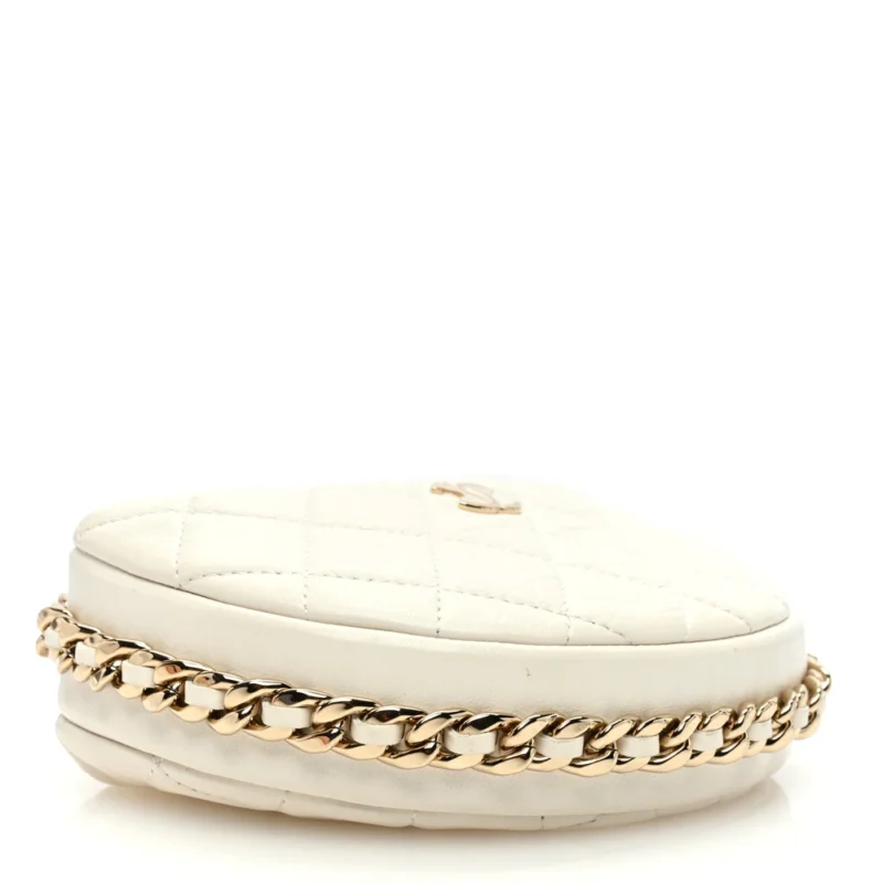 CHANEL CHAIN AROUND POUCH SMALL WHITE QUILTED LAMBSKIN LEATHER LIGHT GOLD HARDWARE - Image 6