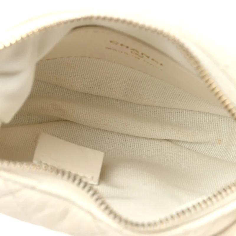 CHANEL CHAIN AROUND POUCH SMALL WHITE QUILTED LAMBSKIN LEATHER LIGHT GOLD HARDWARE - Image 7