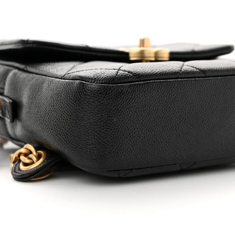 CHANEL CHAIN MELODY BACKPACK SMALL BLACK QUILTED SHINY CAVIAR LEATHER GOLD HARDWARE - Image 4