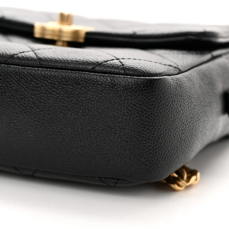 CHANEL CHAIN MELODY BACKPACK SMALL BLACK QUILTED SHINY CAVIAR LEATHER GOLD HARDWARE - Image 5