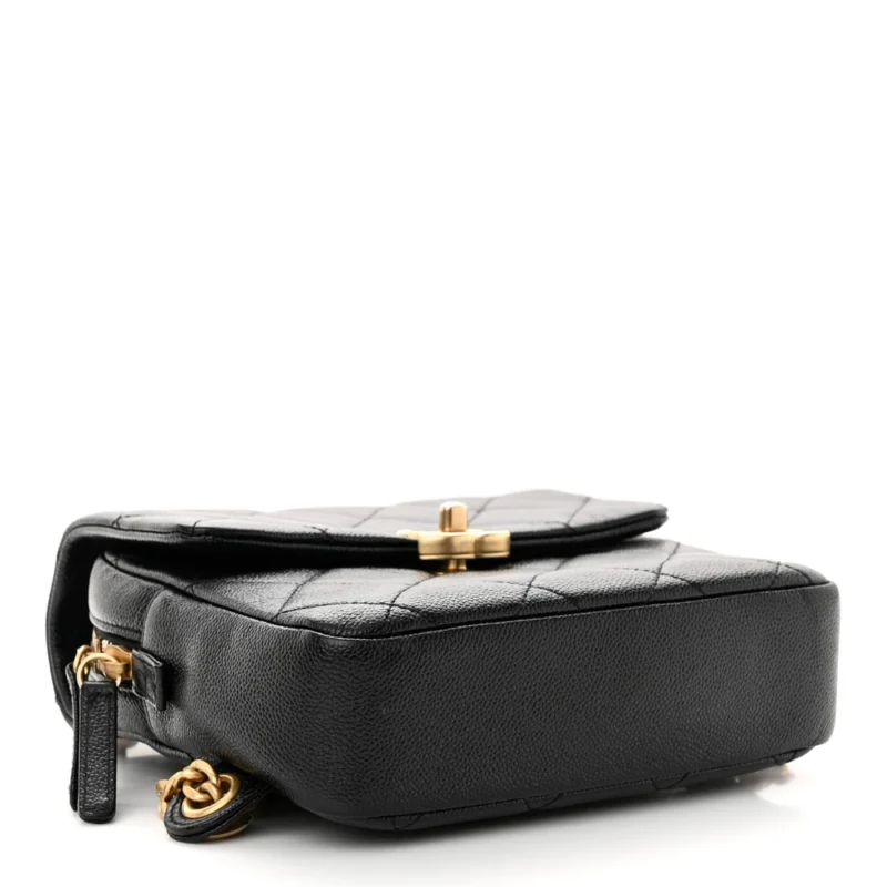 CHANEL CHAIN MELODY BACKPACK SMALL BLACK QUILTED SHINY CAVIAR LEATHER GOLD HARDWARE - Image 6