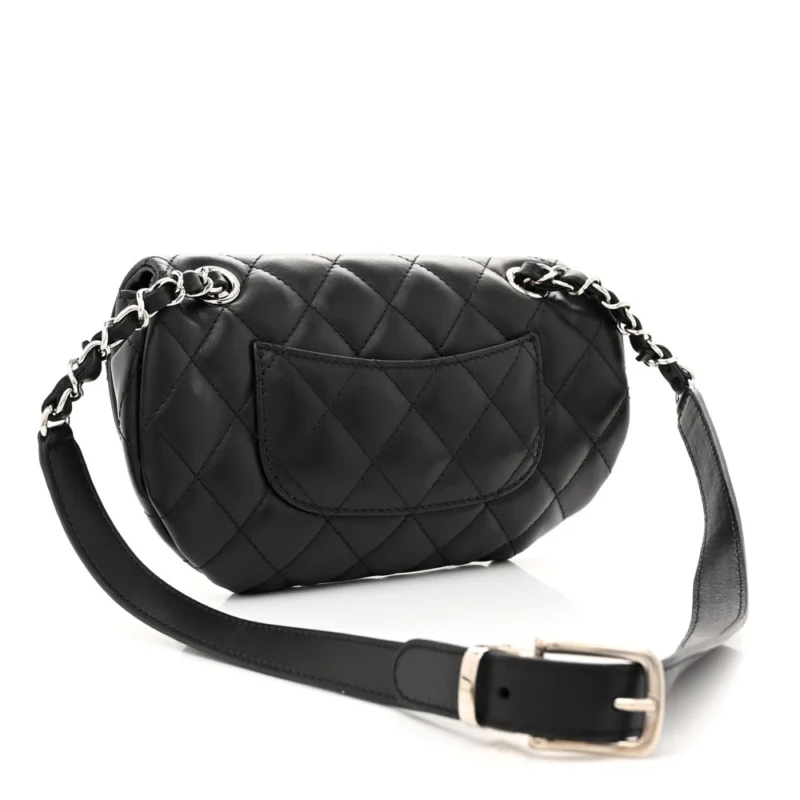 CHANEL CC UNIFORM FLAP BELT BAG SMALL BLACK QUILTED CALFSKIN LEATHER SILVER HARDWARE - Image 3