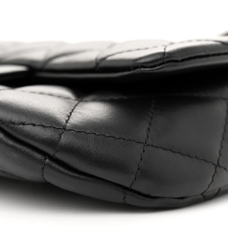 CHANEL CC UNIFORM FLAP BELT BAG SMALL BLACK QUILTED CALFSKIN LEATHER SILVER HARDWARE - Image 5