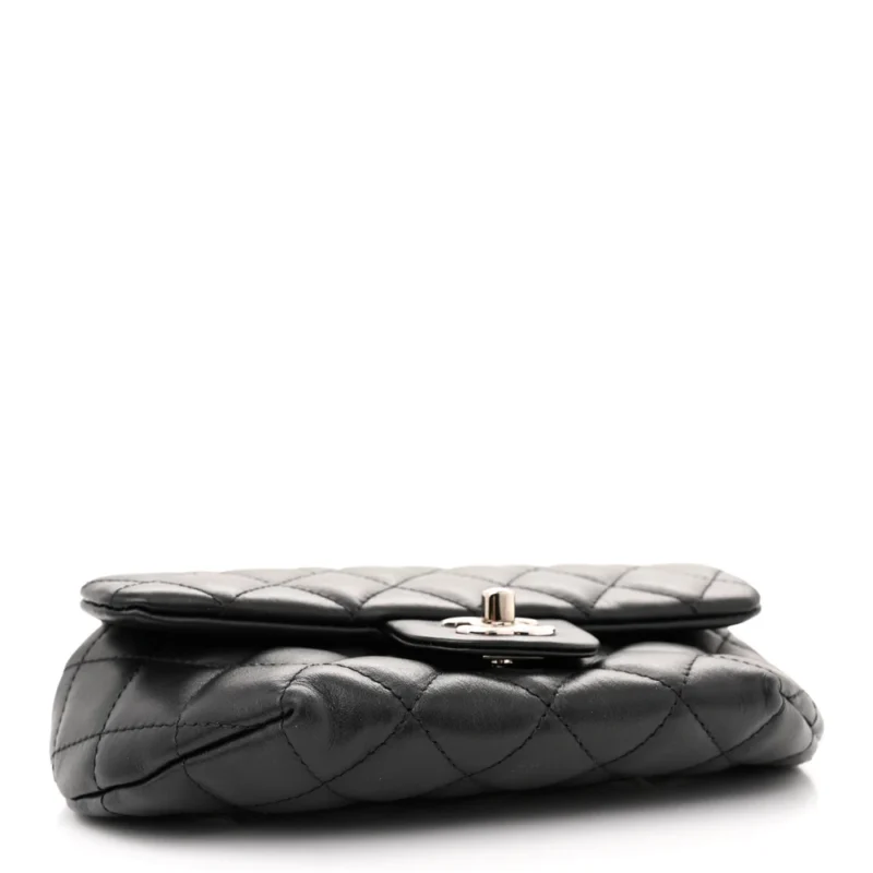 CHANEL CC UNIFORM FLAP BELT BAG SMALL BLACK QUILTED CALFSKIN LEATHER SILVER HARDWARE - Image 6