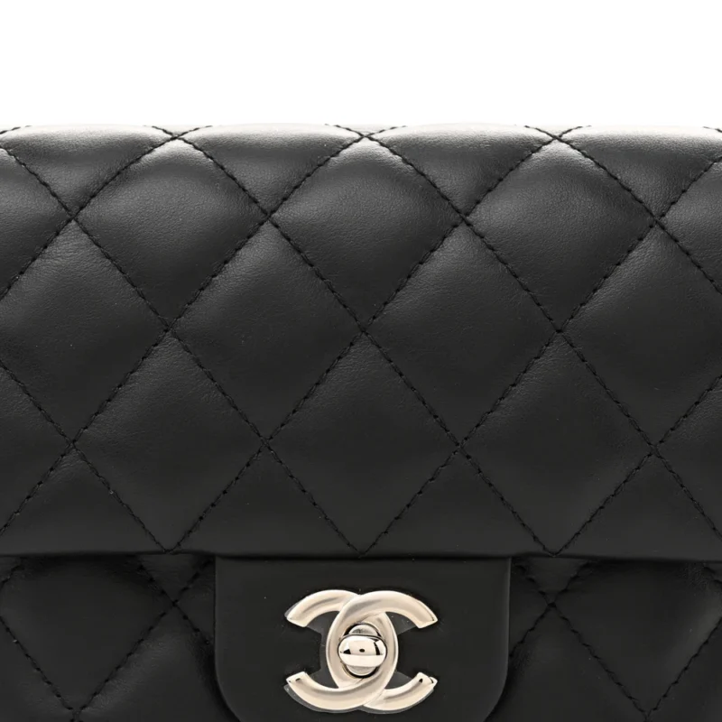CHANEL CC UNIFORM FLAP BELT BAG SMALL BLACK QUILTED CALFSKIN LEATHER SILVER HARDWARE - Image 8