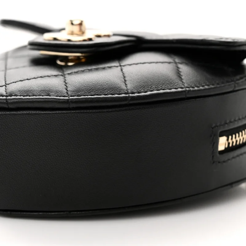 CHANEL CC IN LOVE HEART CLUTCH WITH CHAIN SMALL BLACK QUILTED LAMBSKIN LEATHER LIGHT GOLD HARDWARE - Image 5