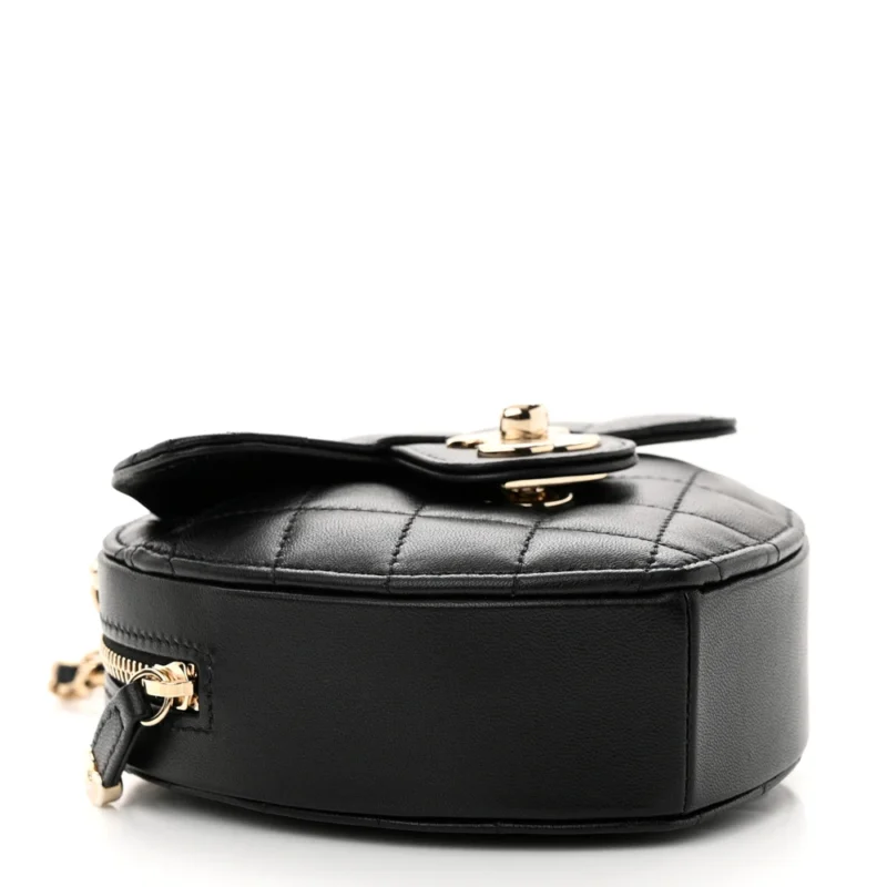 CHANEL CC IN LOVE HEART CLUTCH WITH CHAIN SMALL BLACK QUILTED LAMBSKIN LEATHER LIGHT GOLD HARDWARE - Image 6