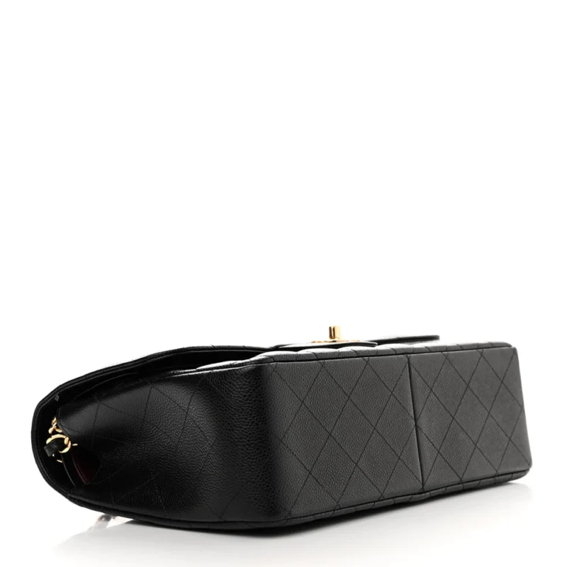 CHANEL DOUBLE FLAP JUMBO BLACK QUILTED CAVIAR LEATHER GOLD HARDWARE - Image 6