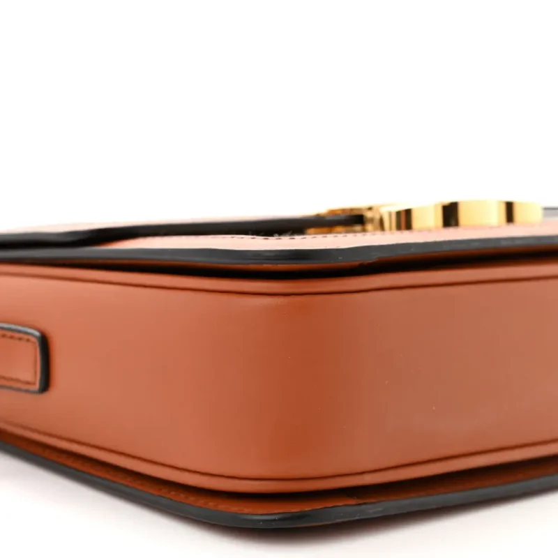 CELINE SMALL TEEN TRIOMPHE BAG WHITE/TAN TEXTILE & NATURAL CALFSKIN LEATHER GOLD HARDWARE - Image 4
