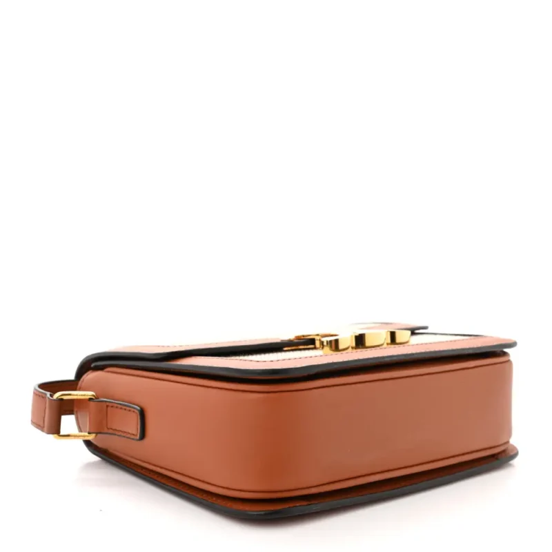 CELINE SMALL TEEN TRIOMPHE BAG WHITE/TAN TEXTILE & NATURAL CALFSKIN LEATHER GOLD HARDWARE - Image 6