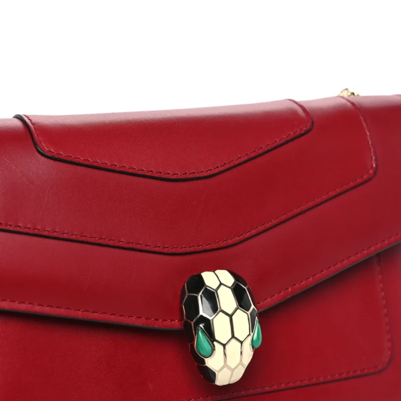 BVLGARI MINI SERPENTI FOREVER CROSSBODY BAG RUBY RED CALFSKIN LEATHER GOLD HARDWARE - Image 8