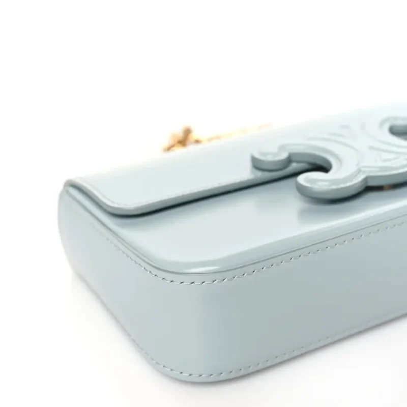 CELINE SMALL CUIR TRIOMPHE CHAIN SHOULDER BAG ICE BLUE SHINY CALFSKIN LEATHE - Image 4