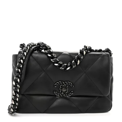 CHANEL 19 MEDIUM FLAP BAG ?C QUILTED LAMBSKIN SILVER HARDWARE
